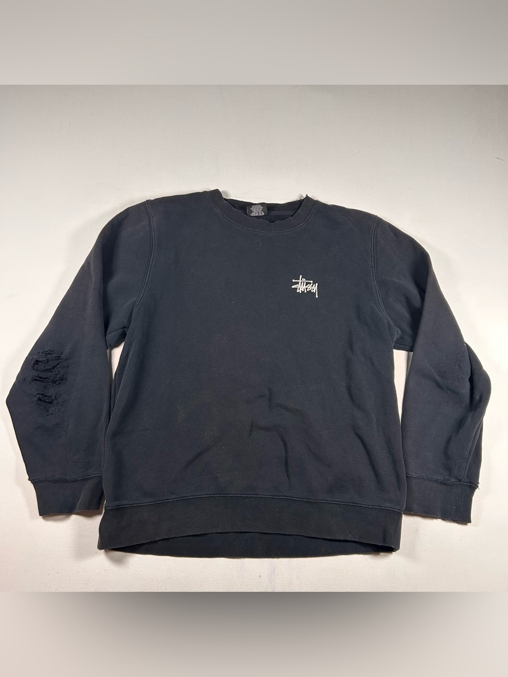 Vintage Stussy Crewneck Sweatshirt Black Medium Made in USA Distressed Grunge